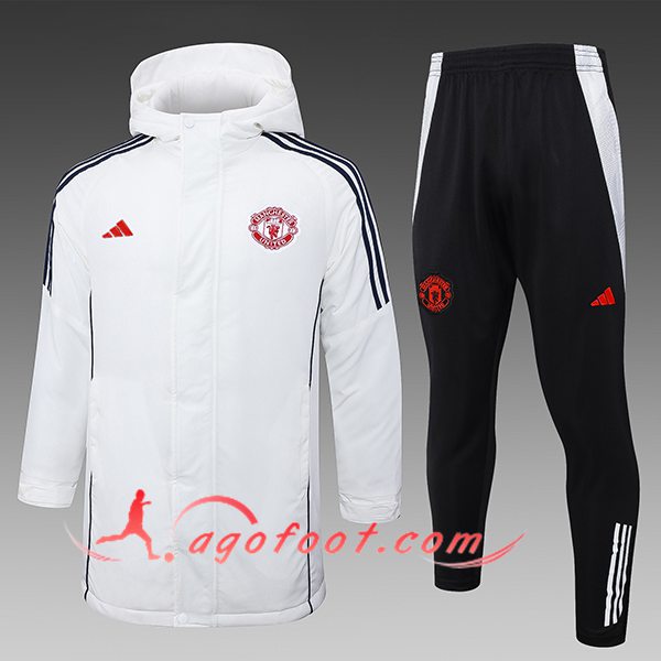 Ensemble Doudoune A Capuche Manchester United Blanc/Noir 2024/2025