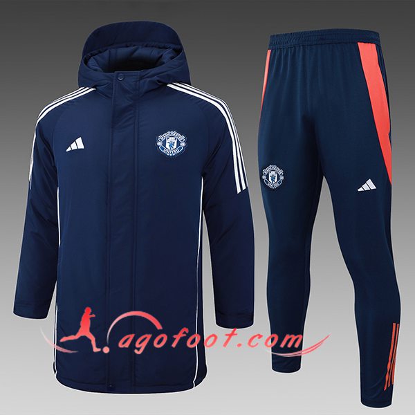 Ensemble Doudoune A Capuche Manchester United Bleu/Blanc/Orange 2024/2025