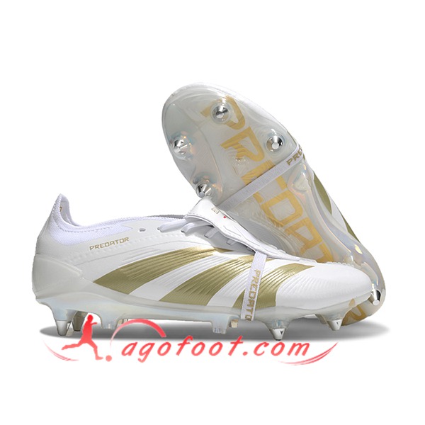 Adidas Chaussures de Foot Predator Elite Tongue SG Blanc/Jaune
