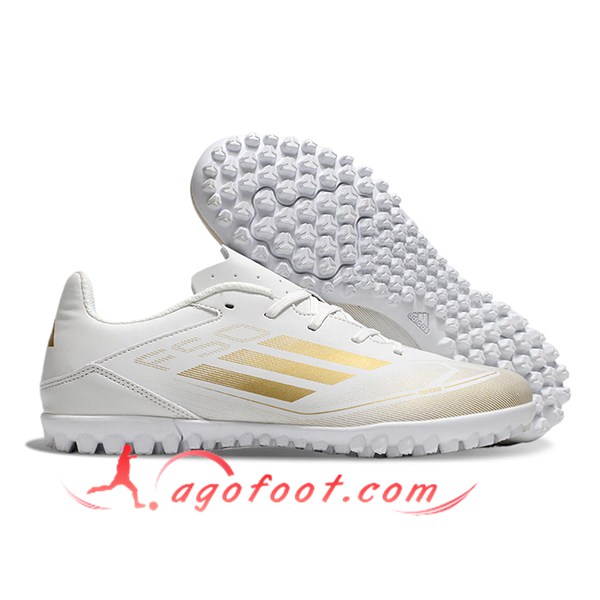 Adidas Chaussures de Foot F50 CLUB TF Blanc/Jaune