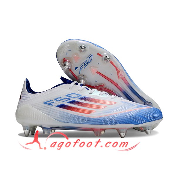 Adidas Chaussures de Foot F50 ELITE SG Blanc/Bleu/Orange