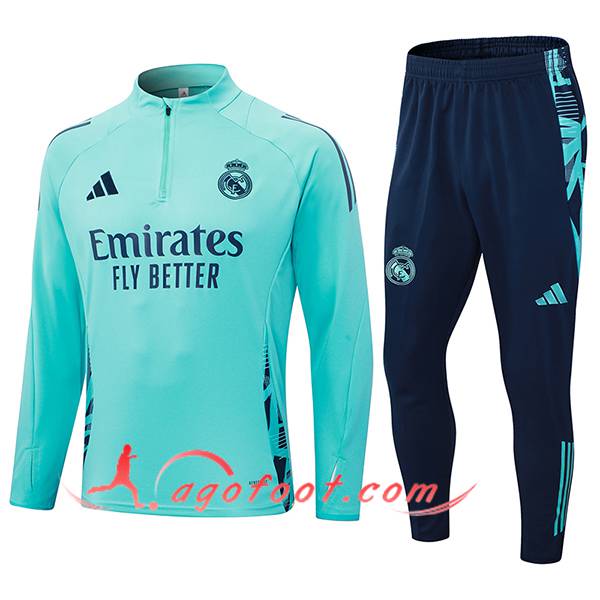 Ensemble Survetement de Foot Real Madrid Vert/Bleu 2024/2025 -02