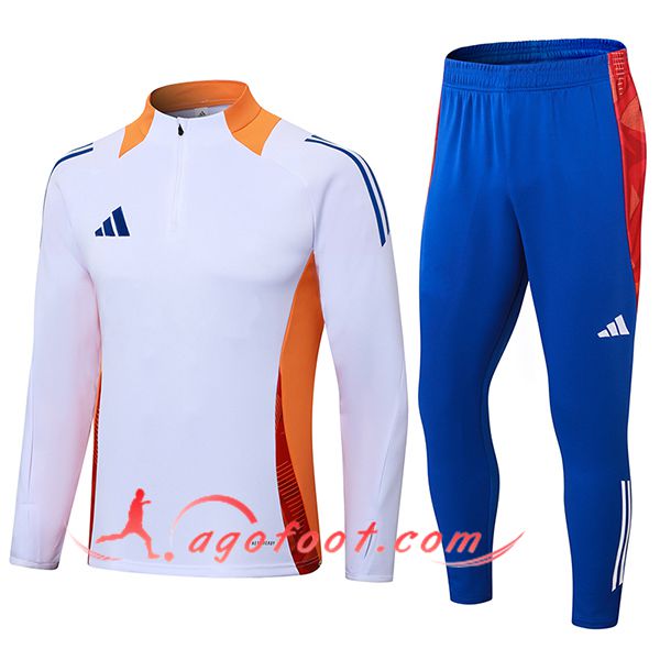 Ensemble Survetement de Foot Adidas Blanc/Orange/Bleu 2024/2025