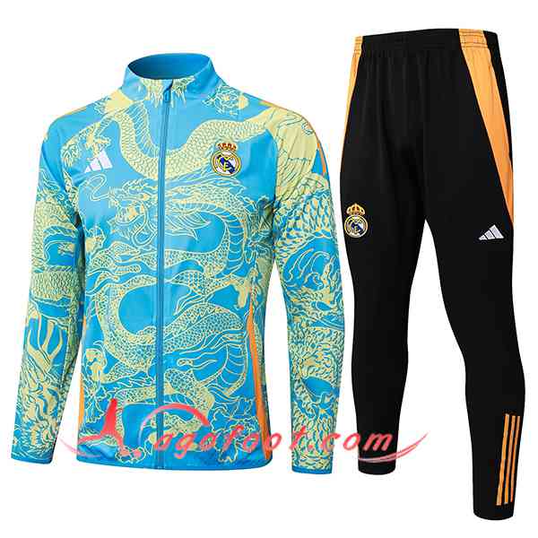Ensemble Survetement de Foot Veste Foot Real Madrid Bleu/Jaune 2024/2025 -02