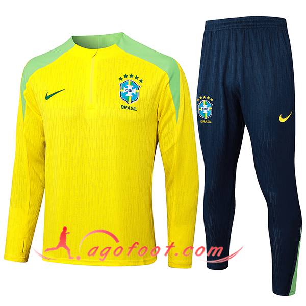 Ensemble Survetement de Foot Brésil Jaune/Vert 2024/2025 -03