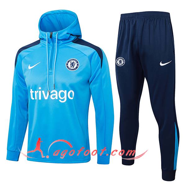 Ensemble Survetement Veste A Capuche Coupe-Vent FC Chelsea Bleu 2024/2025