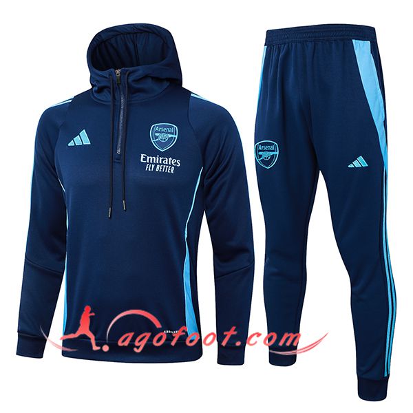 Ensemble Survetement Veste A Capuche Coupe-Vent Arsenal Bleu Royal 2024/2025