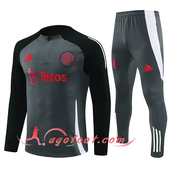 Ensemble Survetement de Foot Manchester United Gris/Noir/Blanc 2024/2025