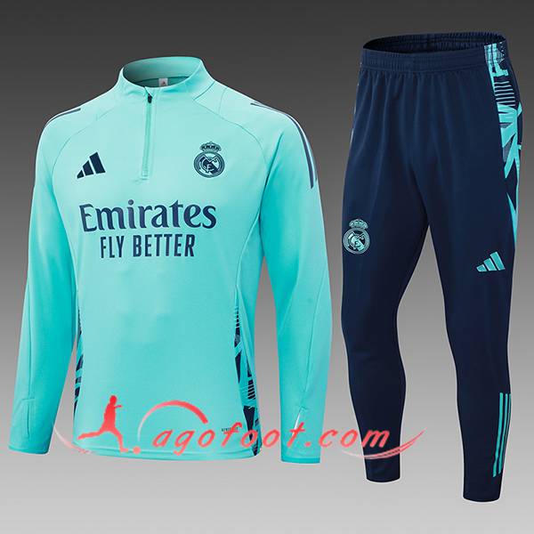 Ensemble Survetement de Foot Real Madrid Enfant Vert/Bleu 2024/2025 -02