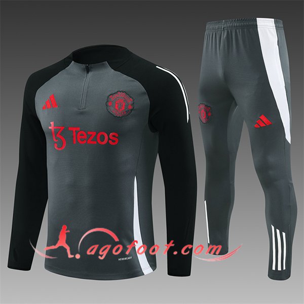 Ensemble Survetement de Foot Manchester United Enfant Gris/Noir/Blanc 2024/2025