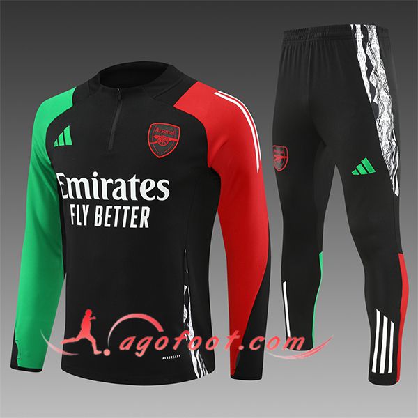 Ensemble Survetement de Foot Arsenal Enfant Noir/Vert/Rouge 2024/2025 -03
