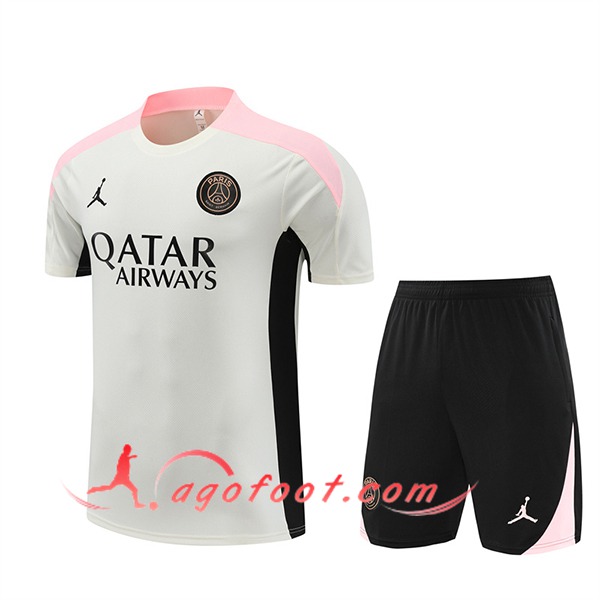 Ensemble Training T-Shirts PSG Blanc/Rose/Noir 2024/2025