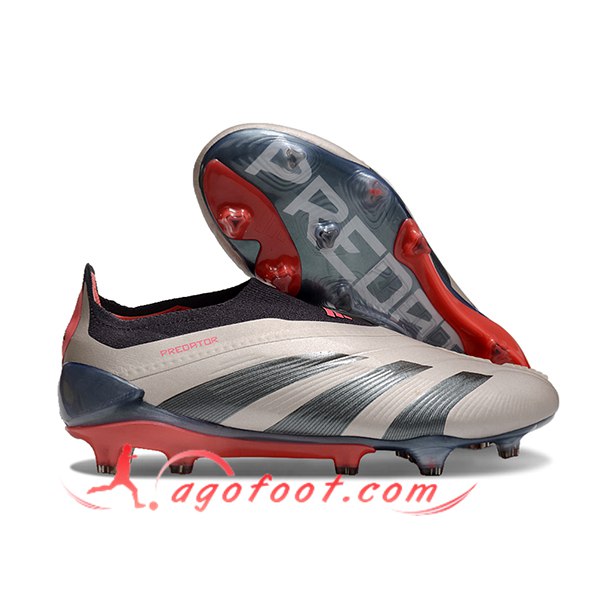 Adidas Chaussures de Foot PREDATOR ELITE LACELESS BOOTS FG Gris/Orange -02