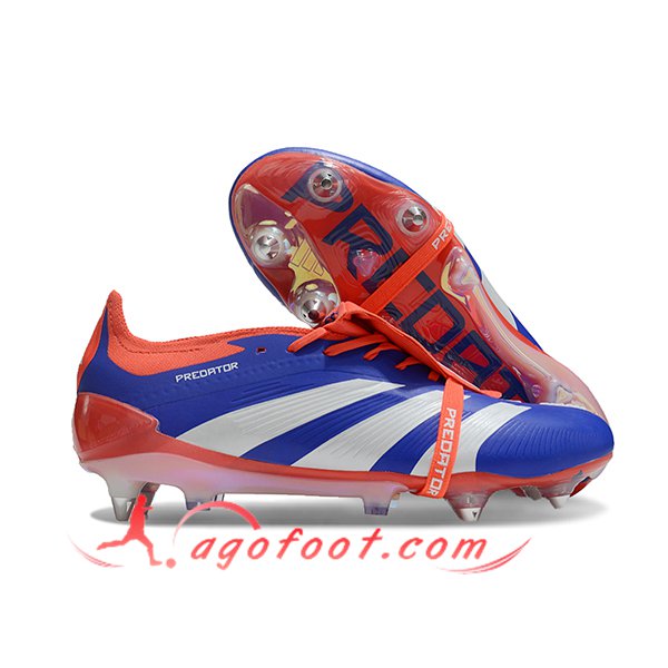 Adidas Chaussures de Foot Predator Elite Tongue SG Bleu/Orange/Blanc