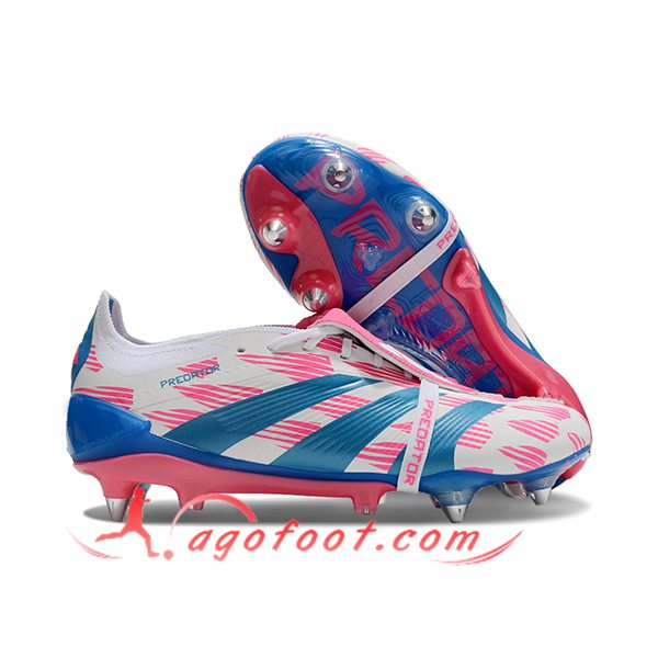 Adidas Chaussures de Foot Predator Elite Tongue SG Blanc/Rose/Bleu