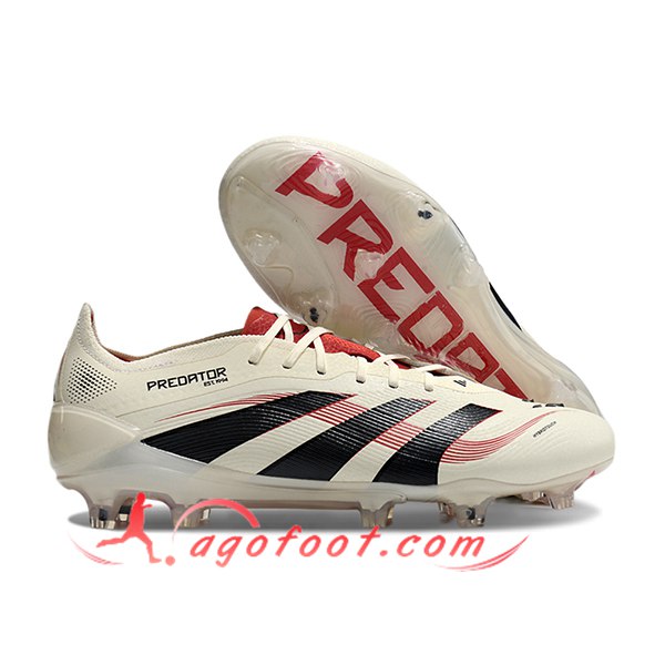Adidas Chaussures de Foot 25 Predator Elite Tongue FG Blanc/Noir/Rouge