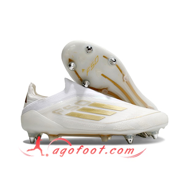 Adidas Chaussures de Foot F50 Elite Laceless SG Blanc/Jaune