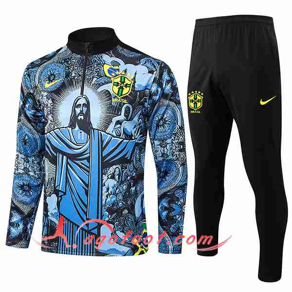 Ensemble Survetement de Foot Brésil Noir/Bleu 2024/2025