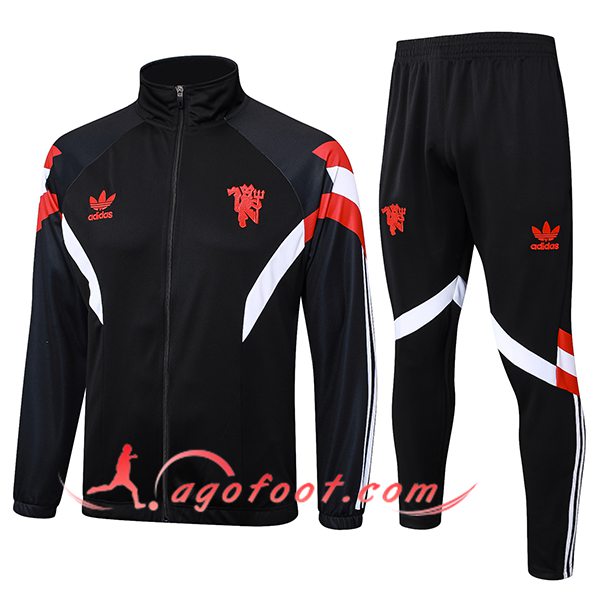 Ensemble Survetement de Foot Veste Foot Manchester United Noir/Rouge/Blanc 2024/2025