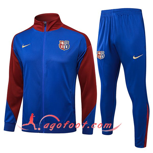 Ensemble Survetement de Foot Veste Foot FC Barcelone Bleu/Rouge 2024/2025 -02