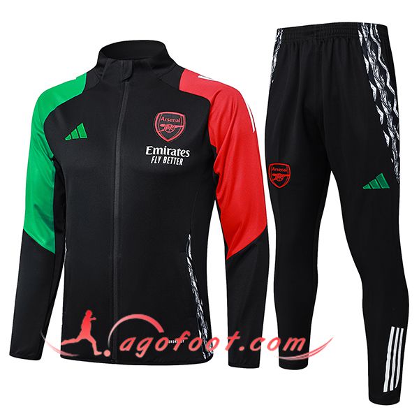 Ensemble Survetement de Foot Veste Foot Arsenal Noir/Vert/Rouge 2024/2025