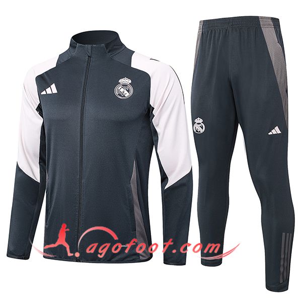 Ensemble Survetement de Foot Veste Foot Real Madrid Gris/Blanc 2024/2025