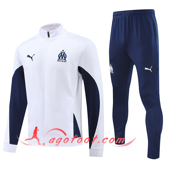 Ensemble Survetement de Foot Veste Foot Marseille Blanc/Bleu 2024/2025