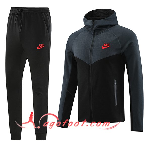 Ensemble Survetement Veste A Capuche Coupe-Vent Nike Noir/Gris 2024/2025