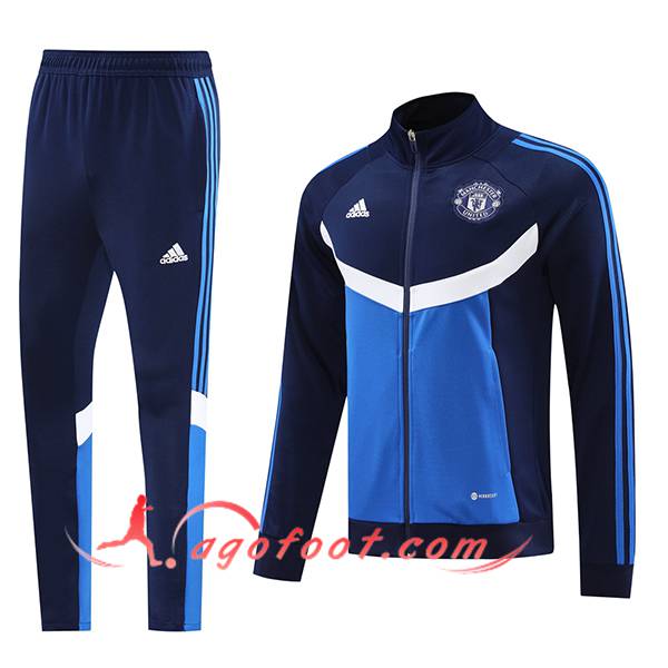 Ensemble Survetement de Foot Veste Foot Manchester United Bleu/Blanc 2024/2025