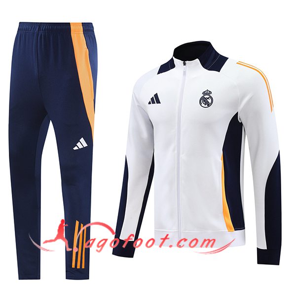Ensemble Survetement de Foot Veste Foot Real Madrid Blanc/Bleu/Orange 2024/2025
