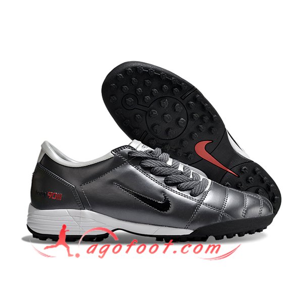 Nike Chaussures de Foot T90 TF Gris/Noir -04