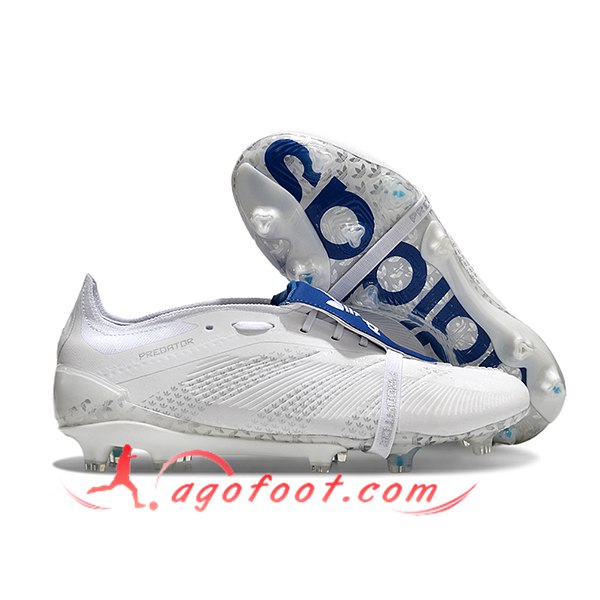 Adidas Chaussures de Foot Predator Elite Tongue FG Blanc/Bleu