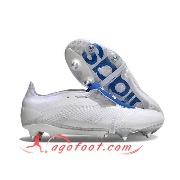 Adidas Chaussures de Foot Predator Elite Tongue SG Blanc/Bleu