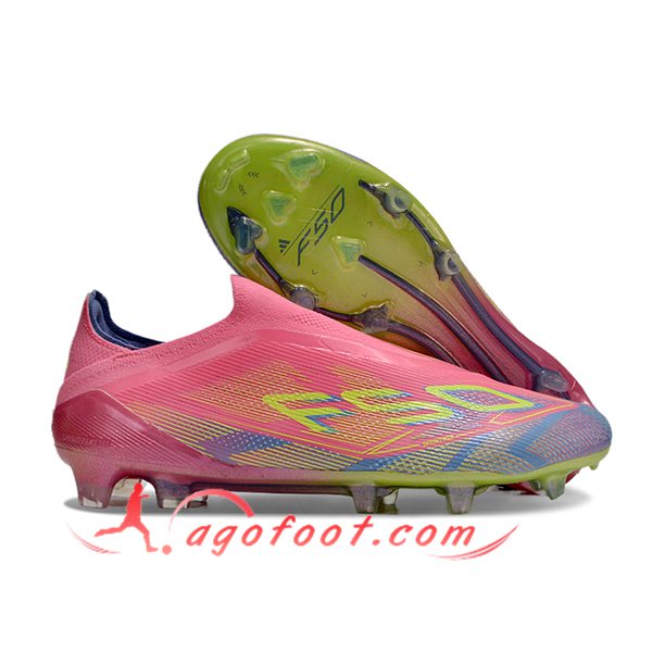Adidas Chaussures de Foot F50 Elite Laceless FG Rose/Gris/Bleu