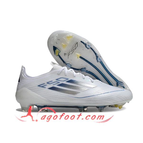 Adidas Chaussures de Foot F50 Elite FG Blanc/Gris/Bleu