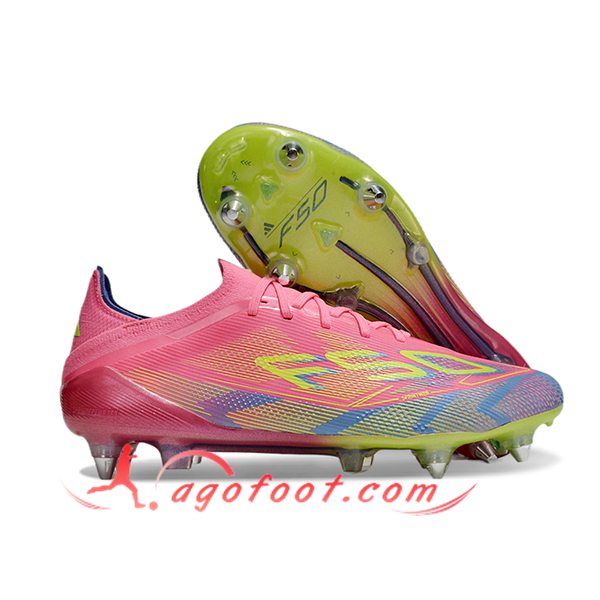 Adidas Chaussures de Foot F50 Elite SG Rose/Vert/Bleu