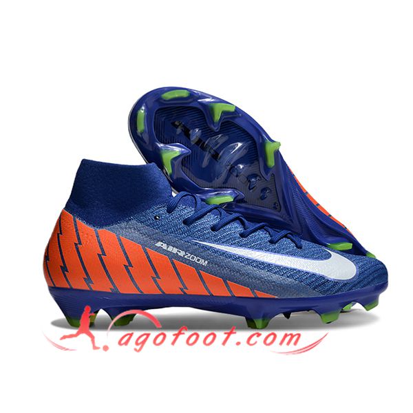 Nike Chaussures de Foot Air Zoom Mercurial Superfly IIX Elite FG Bleu/Orange/Blanc