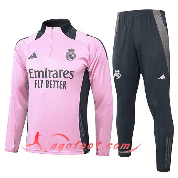 Ensemble Survetement de Foot Real Madrid Rose/Gris 2024/2025 -04