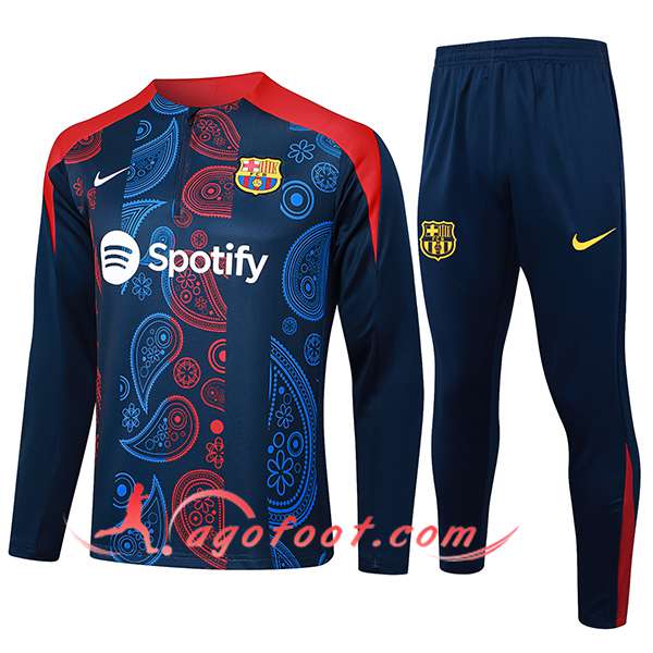Ensemble Survetement de Foot FC Barcelone Bleu/Rouge 2024/2025 -03