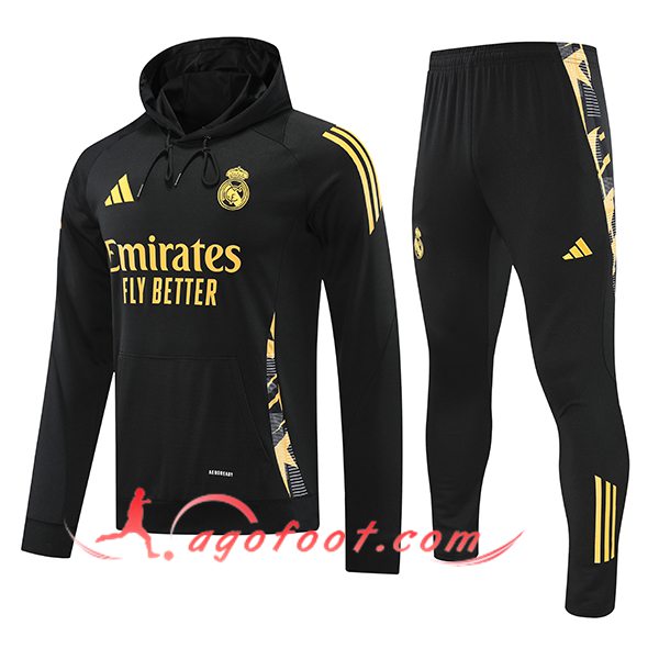 Ensemble Survetement Veste A Capuche Real Madrid Jaune/Noir 2024/2025
