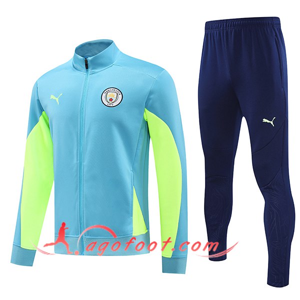 Ensemble Survetement de Foot Veste Foot Manchester City Bleu/Vert 2024/2025