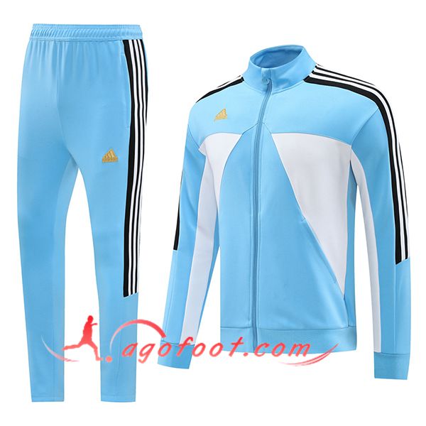 Ensemble Survetement de Foot Veste Foot Adidas Bleu/Blanc/Noir 2024/2025 -02