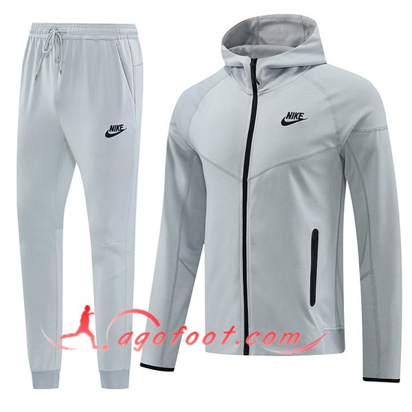 Ensemble Survetement Veste A Capuche Coupe-Vent Nike Gris/Noir 2024/2025 -02