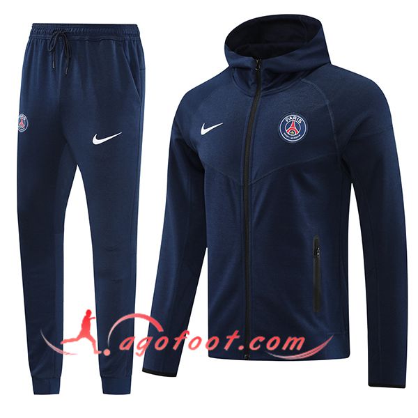 Ensemble Survetement Veste A Capuche Coupe-Vent PSG Bleu Royal 2024/2025