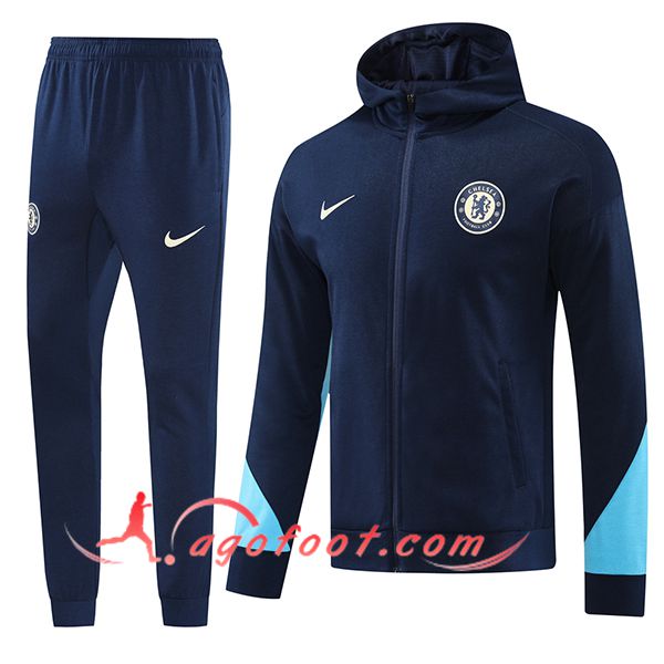 Ensemble Survetement Veste A Capuche Coupe-Vent Chelsea Bleu Royal 2024/2025
