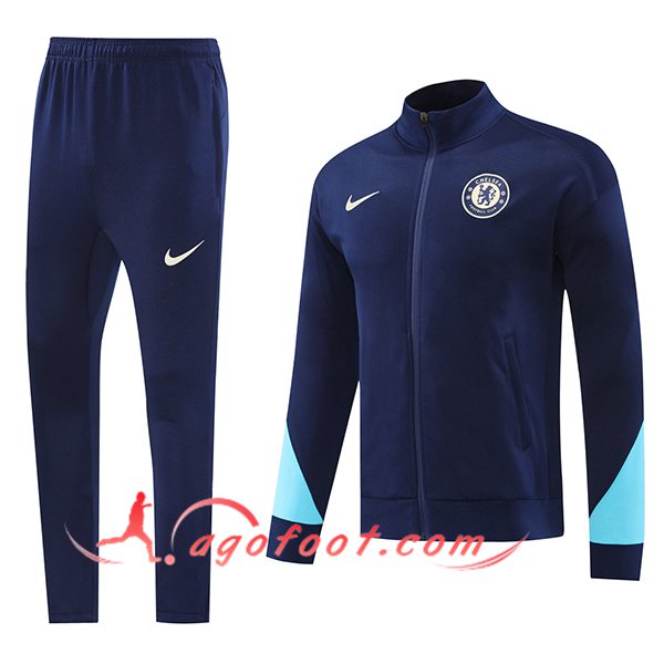 Ensemble Survetement de Foot Veste Foot FC Chelsea Bleu Royal 2024/2025