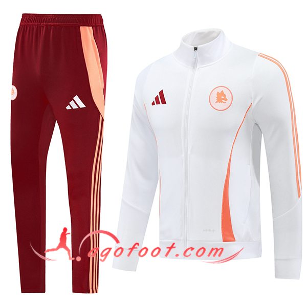 Ensemble Survetement de Foot Veste Foot AS Roma Blanc/Orange 2024/2025