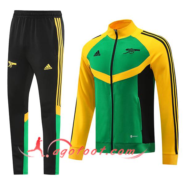 Ensemble Survetement de Foot Veste Foot Arsenal Vert/Jaune/Noir 2024/2025