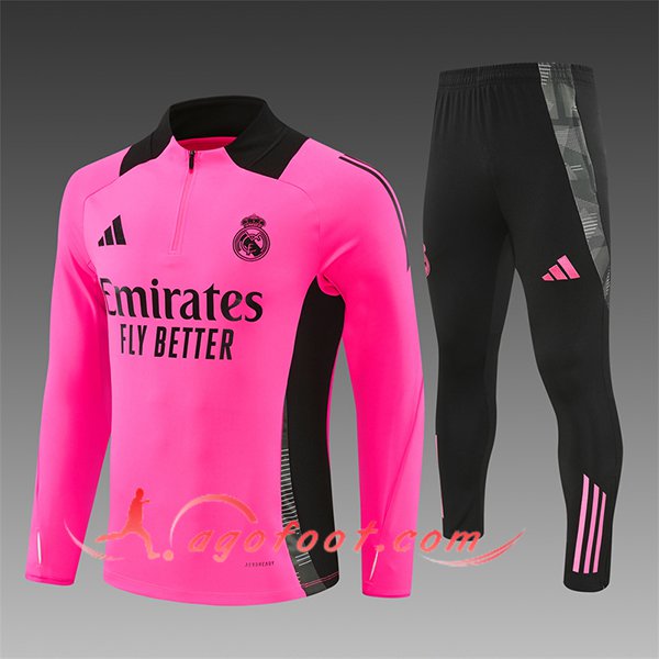 Ensemble Survetement de Foot Real Madrid Enfant Rose/Noir 2024/2025