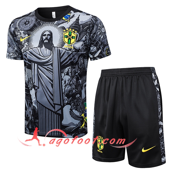 Ensemble Training T-Shirts Brésil Gris/Noir 2024/2025
